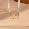 Alloy Crown Birth Year Pendant Imitation Pearl Round White Beaded Necklaces for Women FS-WG173C9-15-1