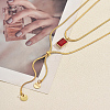 Adjustable 304 Stainless Steel Pave Cubic Zirconia Red Rectangle Pendant Double Layer Lariat Necklaces for Women TF2778-2