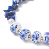 Dyed Natural Lapis Lazuli Chip & Handmade Flower Printed Porcelain Beads Bracelets for Women BJEW-JB12968-3