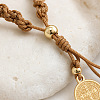 2Pcs 2 Colors Adjustable Polyester Braided Bracelets with 304 Stainless Steel and Brass Cross and Saint Benedict Medal Tassel Charms IW4580-3