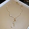 Brass Pave Clear Cubic Zirconia Jellyfish Pendant Necklaces with Imitation Pearl Beads for Women WGDDC92-01-1