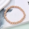 Brass Round Beaded Stretch Bracelets for Men Women BJEW-B148-05D-RG-1