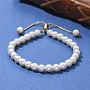 Shell Pearl Beaded Slider Bracelet with Brass Snake Chain X-BJEW-B066-01B-01-6