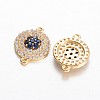 Flat Round Brass Micro Pave Cubic Zirconia Links KK-E371-11G-2