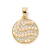 Flat Round Brass Micro Pave Clear Cubic Zirconia Pendants KK-G406-23G-1