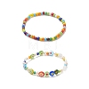 2Pcs 2 Style Natural Pearl & Lampwork Flower & Glass Seed Beaded Stretch Bracelets Set for Women BJEW-JB09101-5