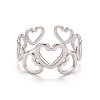 304 Stainless Steel Heart Wrap Open Cuff Ring for Women RJEW-A005-31P-1