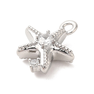 Marine Animal Theme Platinum  Brass Micro Pave Clear Cubic Zirconia Pendants KK-U031-01P-06-1