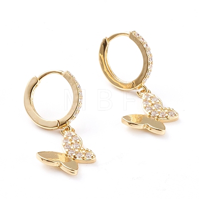 Brass Micro Pave Clear Cubic Zirconia Huggie Hoop Earrings EJEW-L234-008G-1