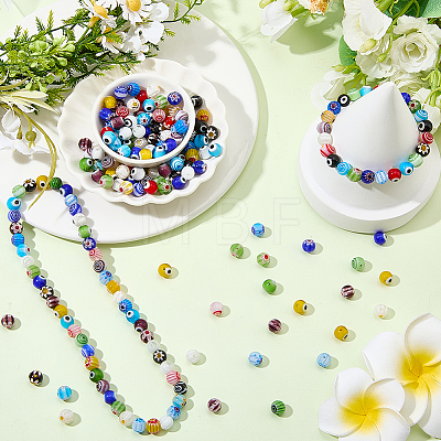 200Pcs 2Bags Handmade Millefiori & Evil Eye Lampwork Beads LAMP-PA0001-69-1