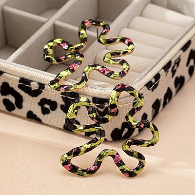 Flower with Leopard Print Alloy Stud Earrings LS-EJEW-Z112-04G-1