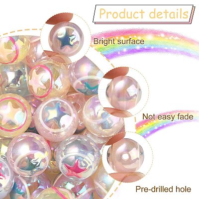 30Pcs UV Plating Rainbow Iridescent Acrylic Beads PACR-CJ0001-23-1