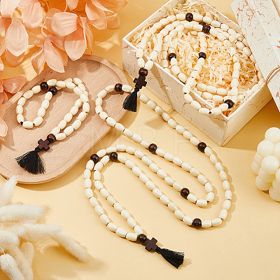 6Pcs 3 Style Natural Wood Bead Necklaces NJEW-DC00017-1