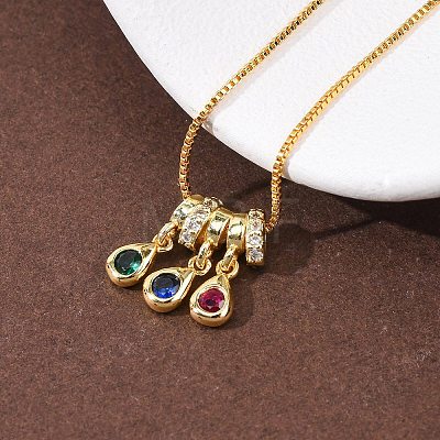 Brass Pave Colorful Cubic Zirconia Pendant Box Chain Adjustable Slider Necklaces NJEW-D348-03D-G-1