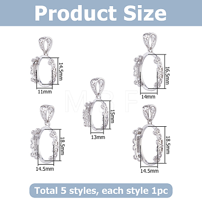 5Pcs 5 Styles Brass Pendant Cabochon Settings KK-HS0002-23-1