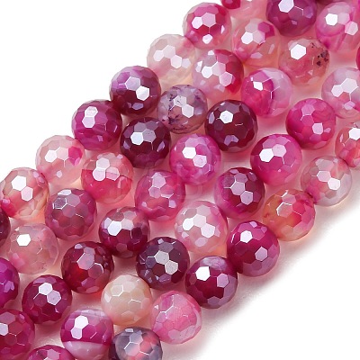 Electroplated Natural Agate Beads Strands G-B191-A07-6mm-06-1