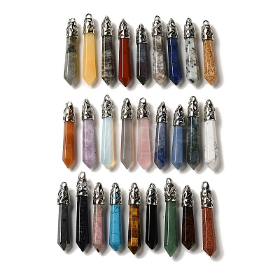 Natural & Synthetic Mixed Gemstone Pointed Big Pendants G-Z055-01P-1