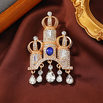 Vintage Castle Alloy Rhinestone Brooches for Backpack Clothes PW-WG64365-02-1