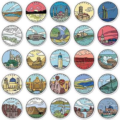 Travel Theme Round Dot PVC Scenery Sticker Rolls STIC-PW0011-04-1