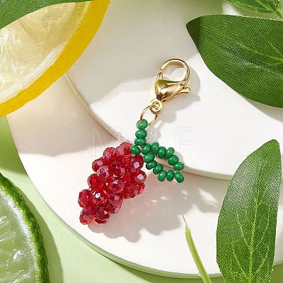 Glass Seed Beaded Grape Pendant Decoration HJEW-MZ00158-02-1