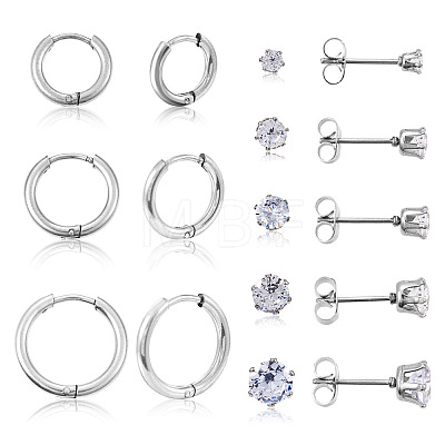 16Pcs 8 Style Clear Cubic Zirconia Stud Earrings & Titanium Steel Huggie Hoop Earrings DIY-TA0004-54-1