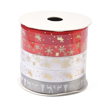 10M  5 Colors Hot Stamping Christmas Polyester Ribbons Set OCOR-XCP0002-03-1
