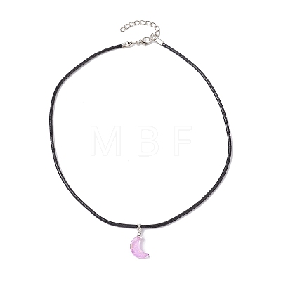 Glass Crescent Moon Pendant Necklaces NJEW-JN04579-04-1