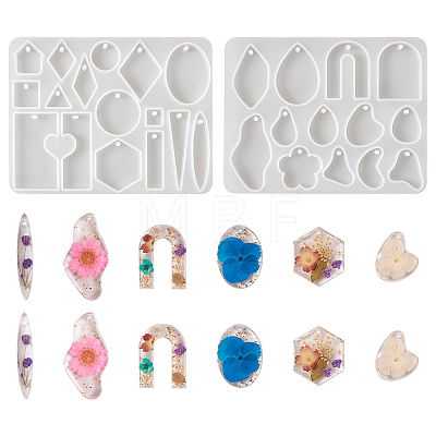 2Pcs 2 Style DIY Geometrical/Irregular Shape Pendants Silicone Molds DIY-TA0004-58-1