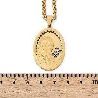 304 Stainless Steel Virgin Mary Pendant Wheat Chain Necklaces for Men NJEW-S387-09G-04-1