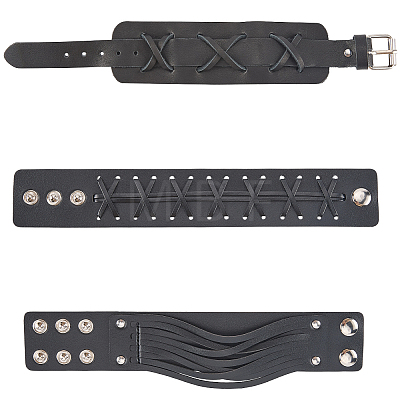 3Pcs 3 Styles Imitation Leather Cord Bracelets for Men BJEW-CL0001-54A-1