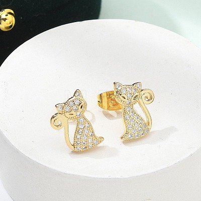 Brass Micro Pave Clear Cubic Zirconia Stud Earrings EJEW-R009-01G-1