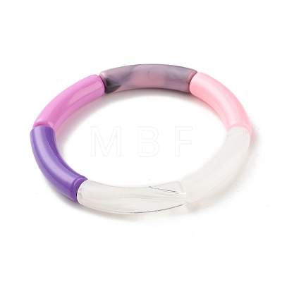 Acrylic Curved Tube Beaded Stretch Bracelet BJEW-JB07973-1
