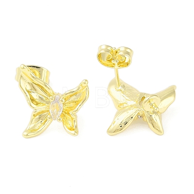 Brass Pave Clear Cubic Zirconia Stud Earring Findings KK-F875-06G-1