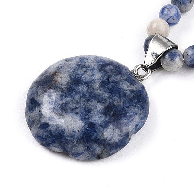 Natural Blue Spot Jasper 4.5mm Round Beaded Flower Pendant Necklaces NJEW-T016-04D-1