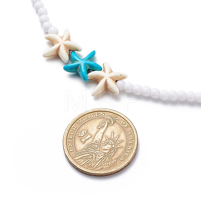 3Pcs 3 Colors Dyed Synthetic Turquoise Starfish & Acrylic Beaded Necklaces Set NJEW-JN04037-1