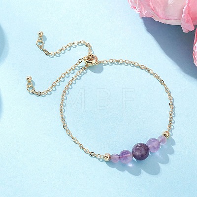 Round Natural Amethyst Beaded Bracelats BJEW-JB12806-02-1