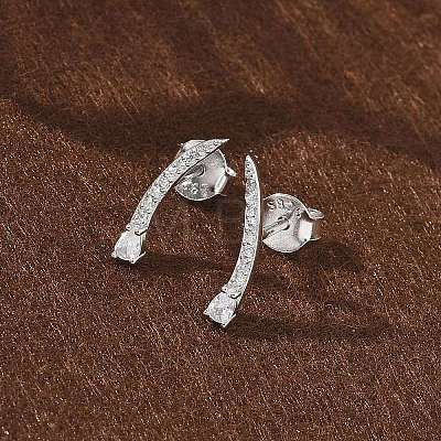 925 Sterling Silver Clear Cubic Zirconia Stud Earrings EJEW-Q032-01E-P-1