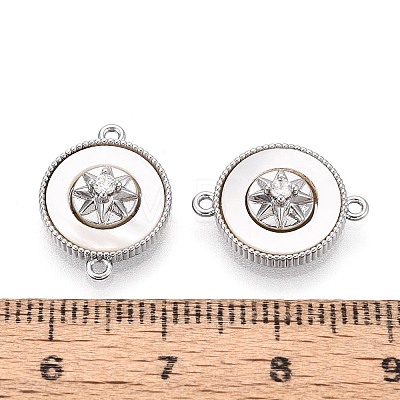 Brass Micro Pave Clear Cubic Zirconia and Shell Connector Charms KK-N287-30P-1