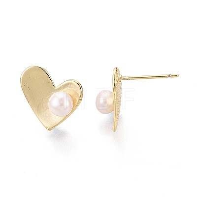 Brass & Natural Pearl Stud Earrings PEAR-N020-WX01-1