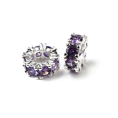 Brass with Cubic Zirconia European Beads ZIRC-L041-18D-S-1
