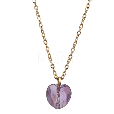 Natural Red Amethyst Heart Pendant 304 Stainless Steel Cable Chain Necklaces for Women NJEW-JN05796-01-1