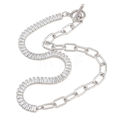 304 Stainless Steel Pave Clear Cubic Zirconia Tennis Chain Paperclip Chain Necklaces with OT Clasps NJEW-D326-02P-1