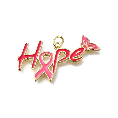 October Breast Cancer Pink Awareness Ribbon Brass Enamel Pendants KK-S517-04G-G-1