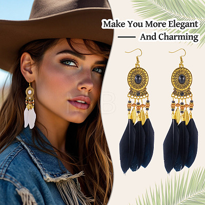 2 Pairs 2 Colors Feather Chandelier Earrings EJEW-TA0001-82-1