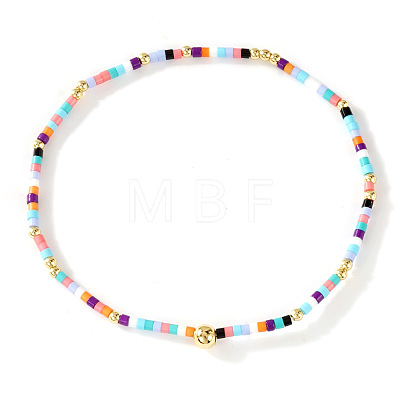 Bohemian Glass Seed Beads & Brass Stretch Bracelets for Women TI8364-11-1