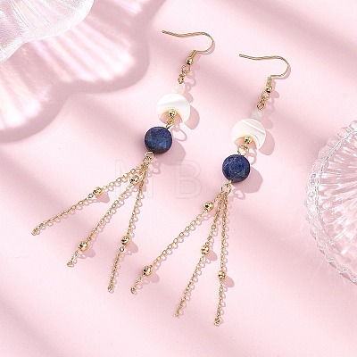 Natural Lapis Lazuli Round with Moon Dangle Earrings EJEW-JE06813-01-1