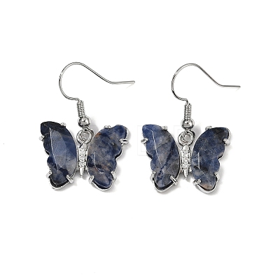 Natural Sodalite Brass Dangle Earrings EJEW-M081-01P-09-1