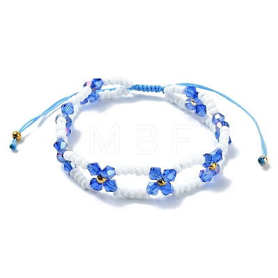 Woven Glass Flower Adjustable Braided Bead Bracelets for Women BJEW-MZ00100-04-1