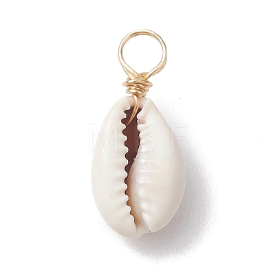 Natural Cowrie Shell Pendants PALLOY-JF02681-01-1