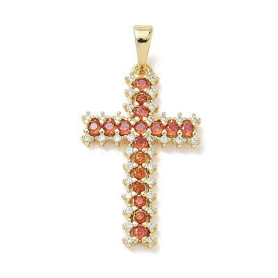 Easter Religion Brass Micro Pave Red Cubic Zirconia Pendants KK-T085-18C-G-1